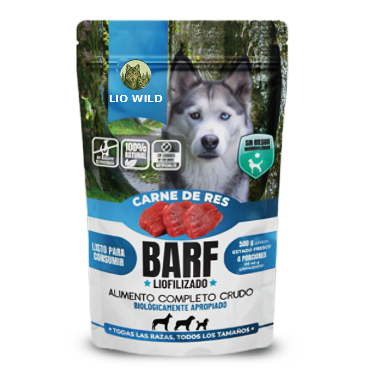 Alimento para perros barf liofilizado carne, pollo o salmón en hamburguesa
